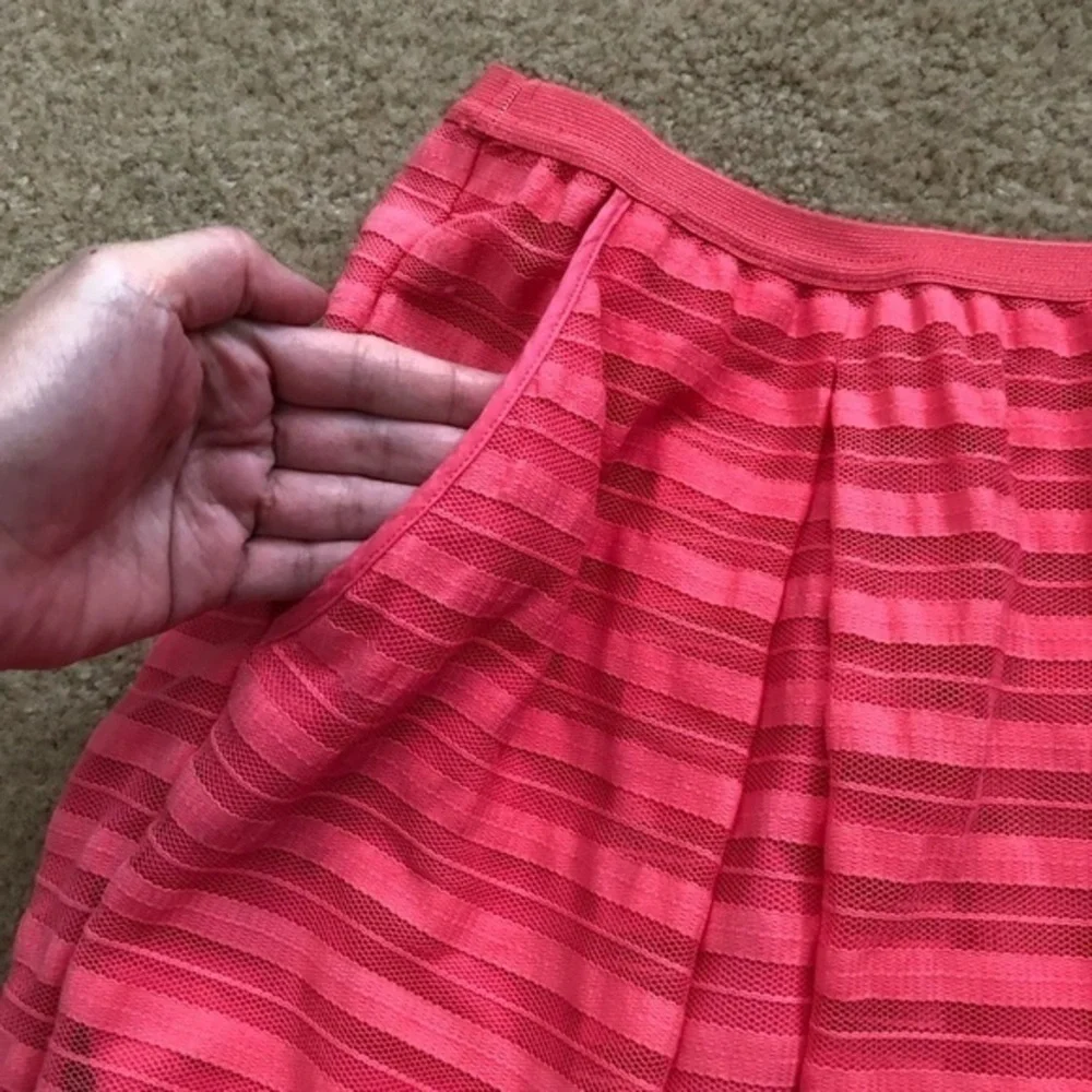 Anthropologie Maeve Coral Skirt Striped Mesh Midi Style Wedding guest
